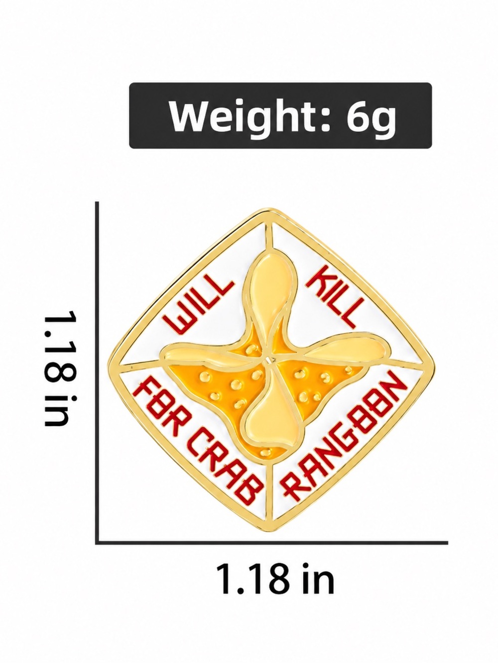 Funny Crab Rangoon Enamel Pin Will Kill for Crab Rangoon Foodie Brooch - Picture 3 of 3